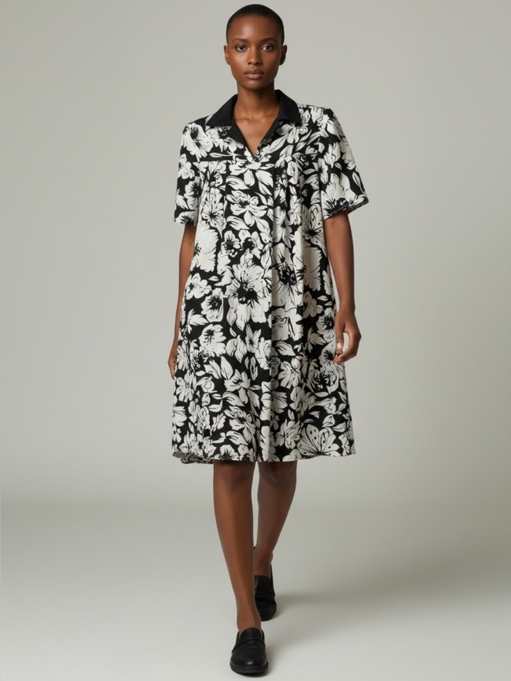 Susi Lee of California Vintage Black & White Floral Short-Sleeve Swing Dress